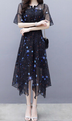 Women Floral Chiffon Short Sleeve Dresses Elegant Evening for Cocktail  Party | eBay
