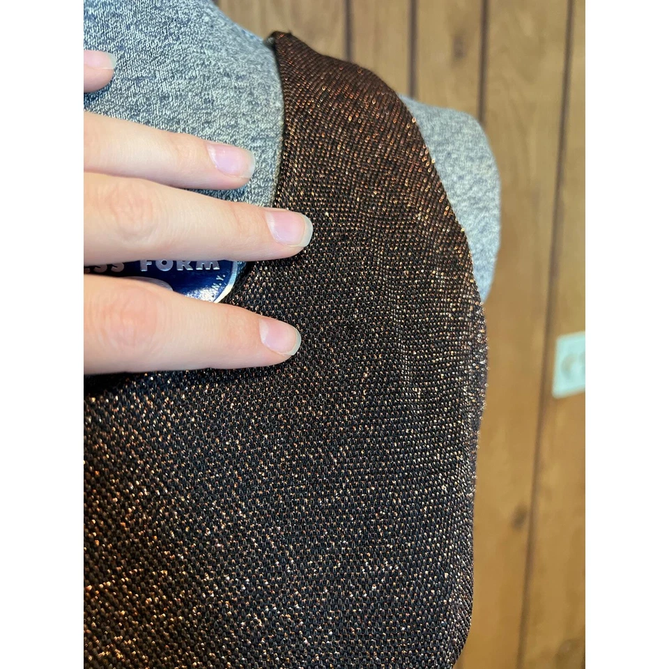 Vestido de noite vintage Y2K Molly Malloy bronze preto brilho lurex tamanho 14 - Imagem 4 de 4