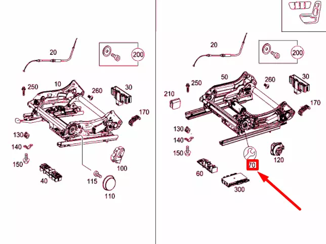 MB C C204 Front Right Longitudinal Horizontal Adjustment 