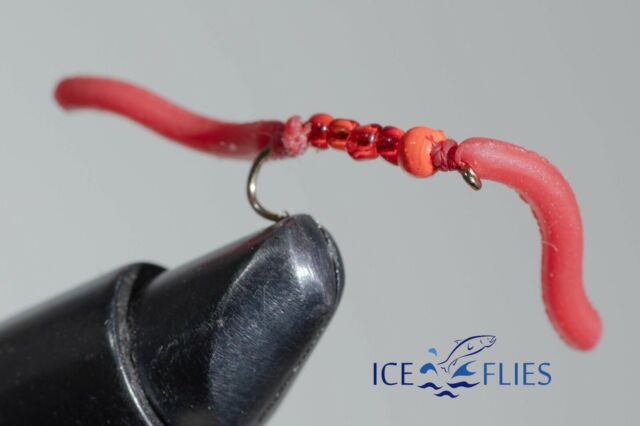 ICE FLIES Nymph. Squirmy Wormy red red bh . (4-pack).