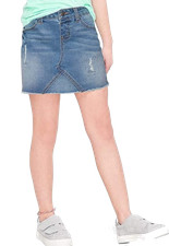 Justice Girls Destructed Denim Skirt Medium Wash