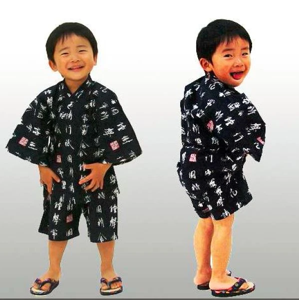 Japanese Jinbei Kimono Children Boy Cotton Kanji Characters (L, M) Made in  Japan | eBay