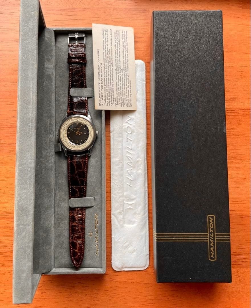 Hamilton 8984 World Timer Watch Quartz 38mm Rare Vintage Brown