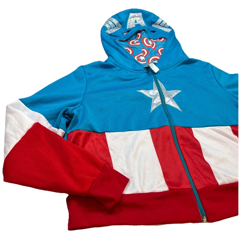 MARVEL Azul Capitán América Mujer L XL SUDADERA CON CREMALLERA Máscara SUDADERA CON CAPUCHA ROJO BLANCO Foto 2 de 4