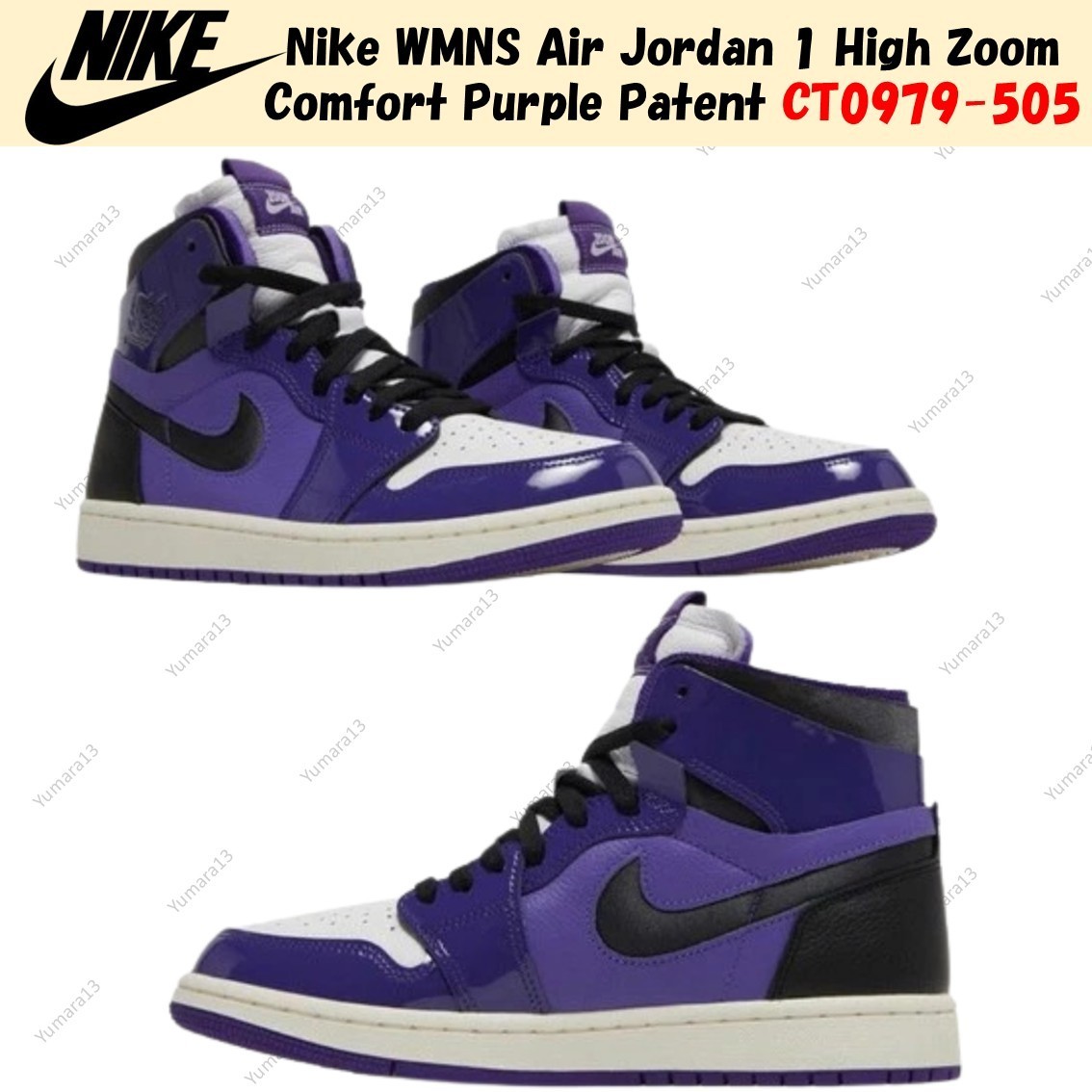 Nike WMNS Air Jordan 1 High Zoom Comfort Purple Patent CT0979-505 Women's Size