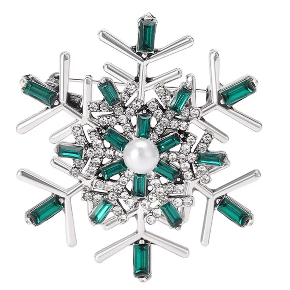 Broche Brillante Navidad Copo de Nieve Cristal Perla Prendedor Vacaciones Invierno Joyería Regalo Foto 3 de 4