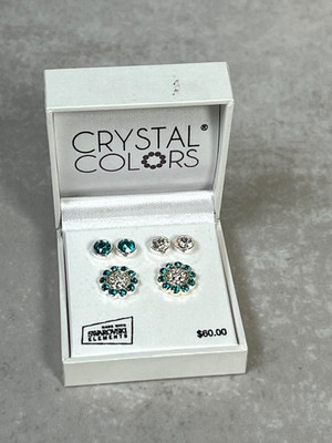 Crystal Colors Earrings Made with Swarovski Elements Teal & Silver 3 Pairs