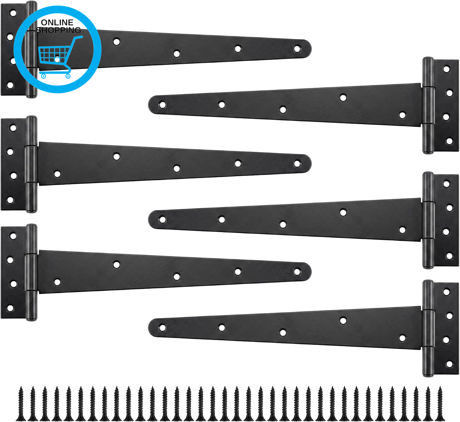 6PCS 16 Inch/40Cm T Strap Hinges, 2.5Mm Thickened Heavy Duty Black Metal Tee Gat