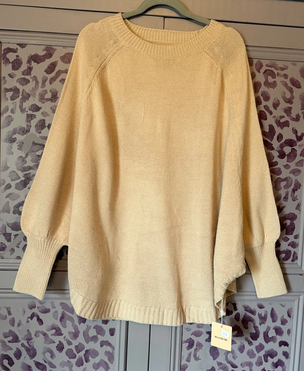 BloomChic Plus Size 18 20 Fit 22 24 26 Latte Knit Curved Hem Poncho JUMPER