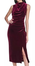 NWT Vince Camuto Women's Velvet Bodycon Lined Midi Dress, Sz 8, Wine, $168