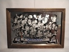 Vintage 1977 Champions New York Yankees Wood Framed Team Caricature Mirror 20×14