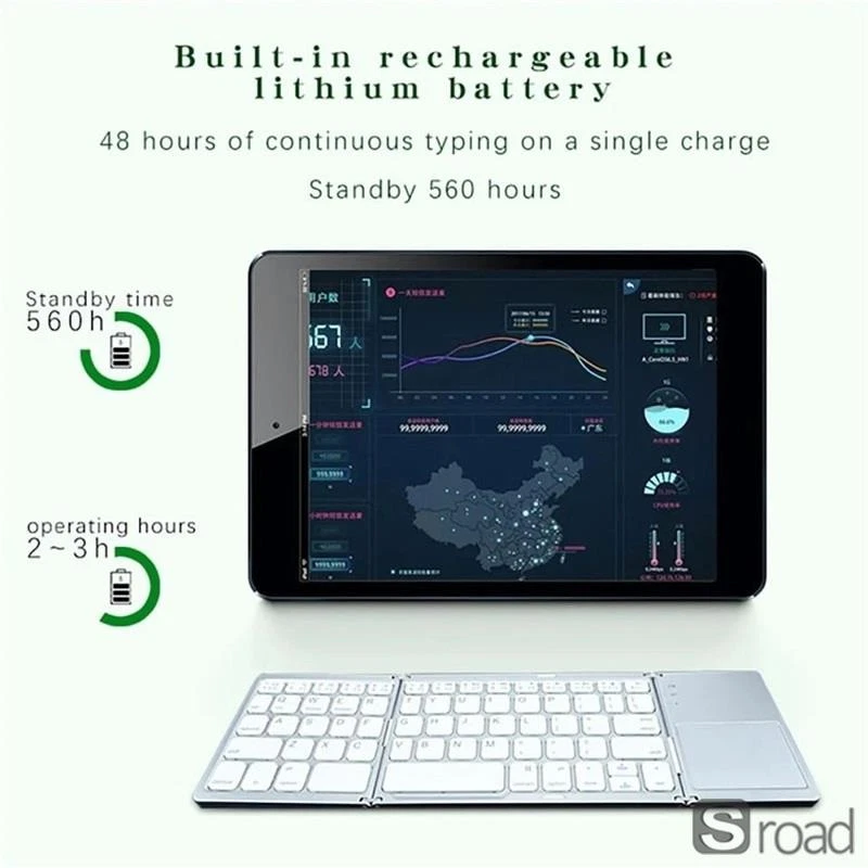 Foldable Bluetooth Keyboard With Touchpad, Wireless For IOS Android Windows - Image 4 of 4