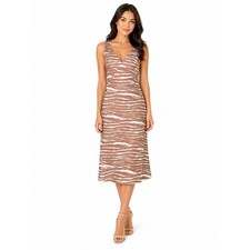 A New Day Zebra Print V-Neck Sleeveless Midi Dress Brown White XS