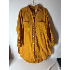 Urban Outfitters Kennedy Embroidered Crinkle Cotton Tunic Button Shirt Dress S