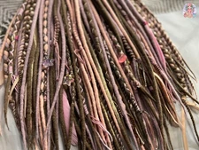 New handmade full Set DE Dreadlocks Wool brown dusty pink hair fall loc ex