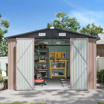10 Ft. W X 8 Ft. D Outdoor Storage Metal Shed with Floor Foundation, Lockable Do