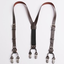 First Layer Cowhide Leather Braces Men's Suspenders 6 Clip M Shape Formal Wear