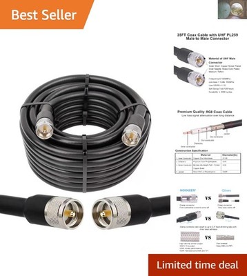 Ultimate 35ft RG8 UHF Coax Cable - PL259 Male Connectors for Enhanced Durability