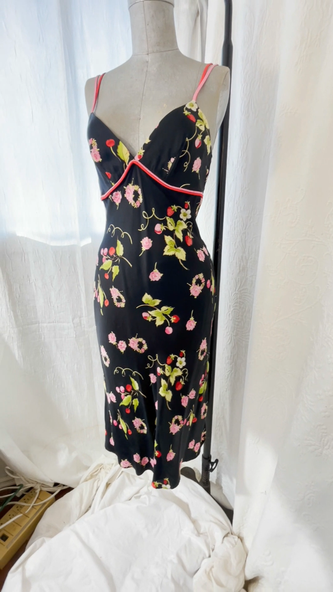Betsey Johnson Fruit Dress Strawberry Berry Print Slip Dress
