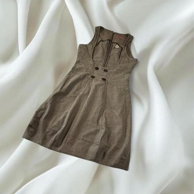 Miss Sixty brown corduroy pinafore sleeveless babydoll jumper dress y2k 90's
