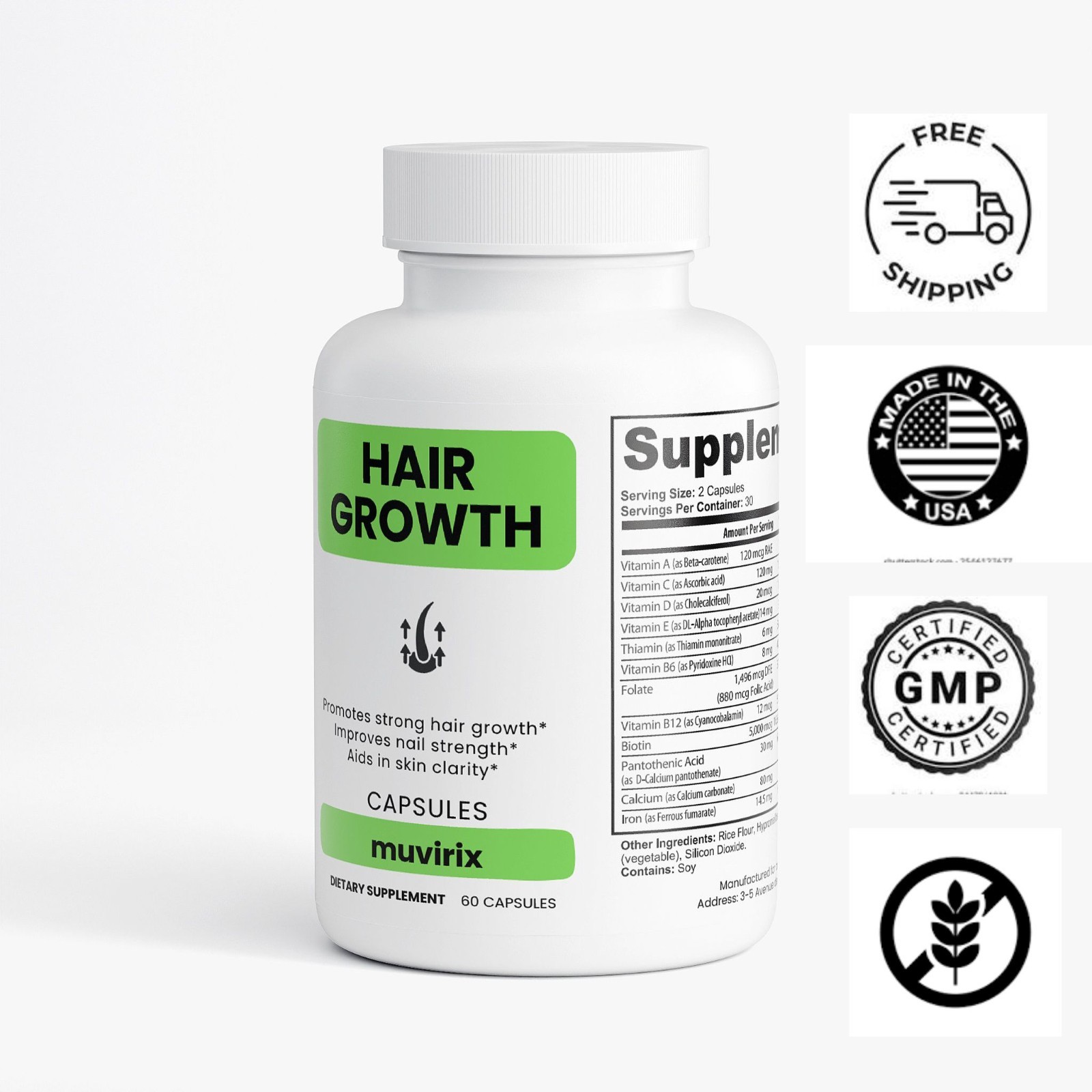 Hair Growth Vitamins Capsules, Biotin Supplement to Prevent Hair Loss & Thinning