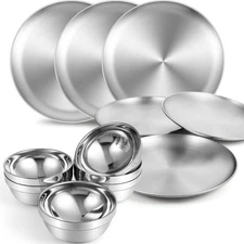 Sunnyray Stainless Steel Plates and Bowls Metal Camping Plates Reusable 13oz ...