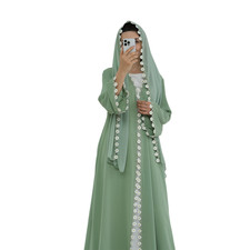 Islam Women Muslim Cardigan Scarf Set Dubai Arab Kaftan Robe Abaya Evening Dress