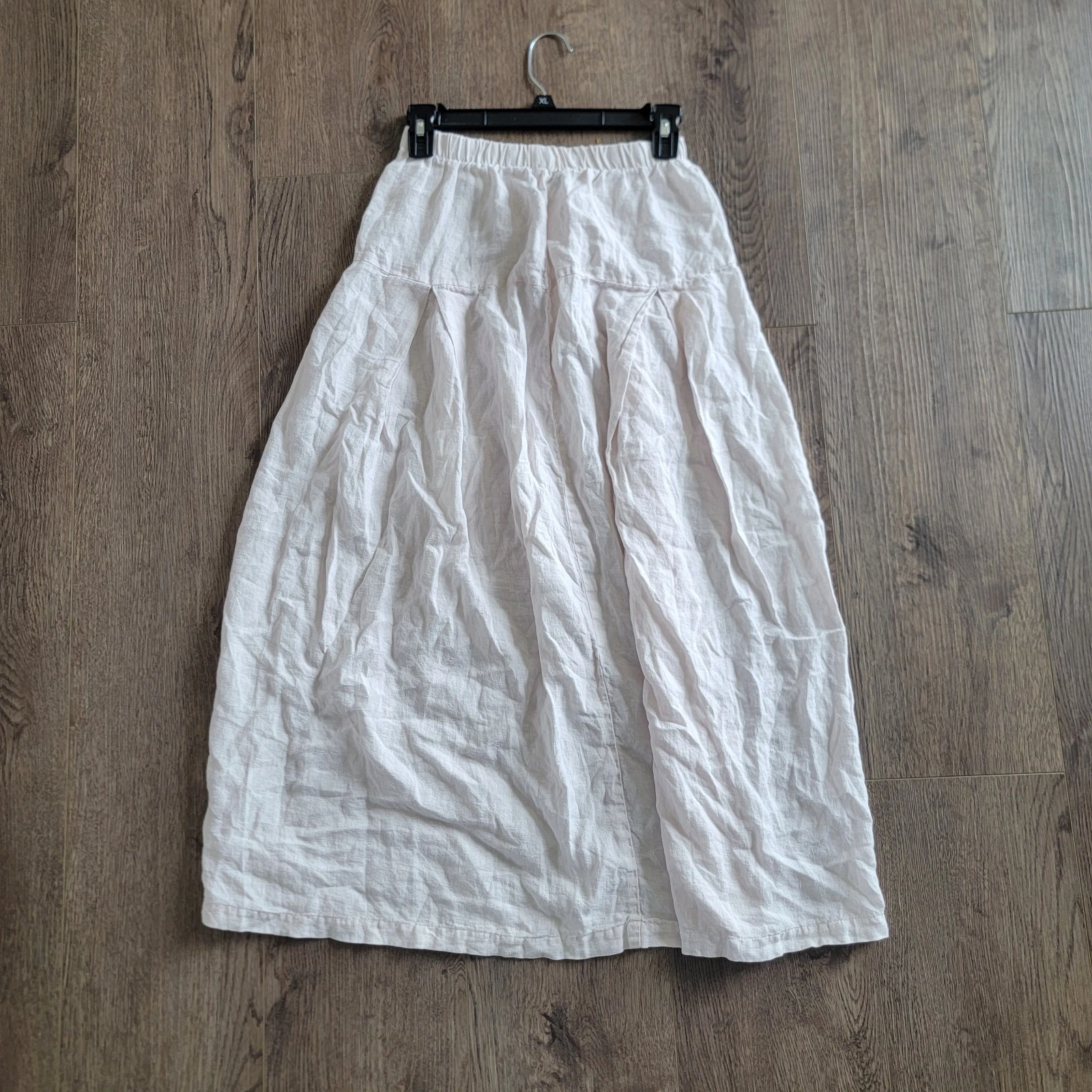 Vintage CP Shades Light Pink White Linen Midi Skirt Elastic Waist Size S