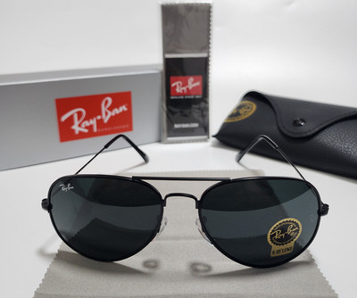 Ray-Ban RB3025 Aviator Pilot Sunglasses Metal Black Frame Gray Glass Lens 58mm