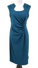Shelby and Palmer Dress Womens 12 Teal Green Ruched Crepe Fitted Sheath Career