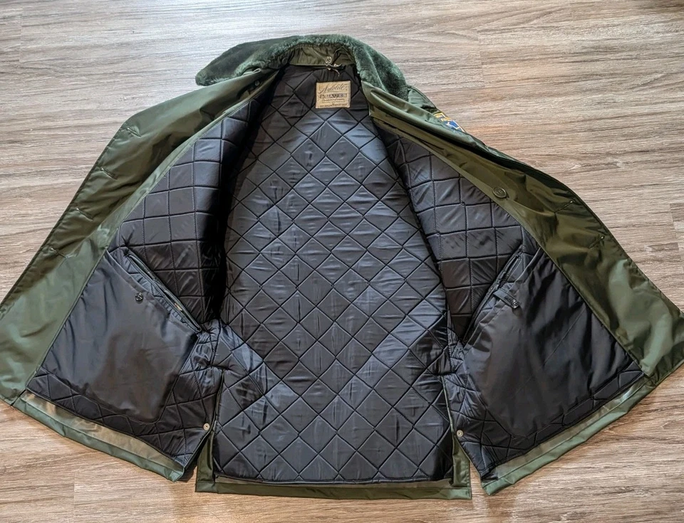 Jaqueta masculina vintage azul PA Fish Commission 40 R verde nilolita adjunta ondas de água - Imagem 3 de 4