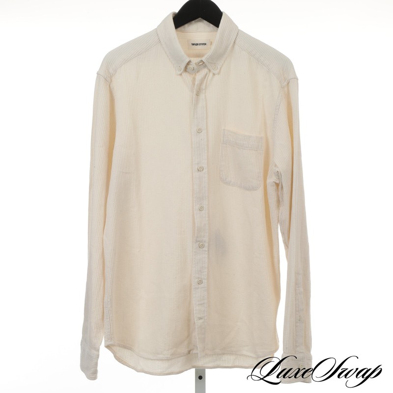Taylor Stitch Made in USA Eggshell Cream Deep Ridge Ribbed Button Down Shirt 44