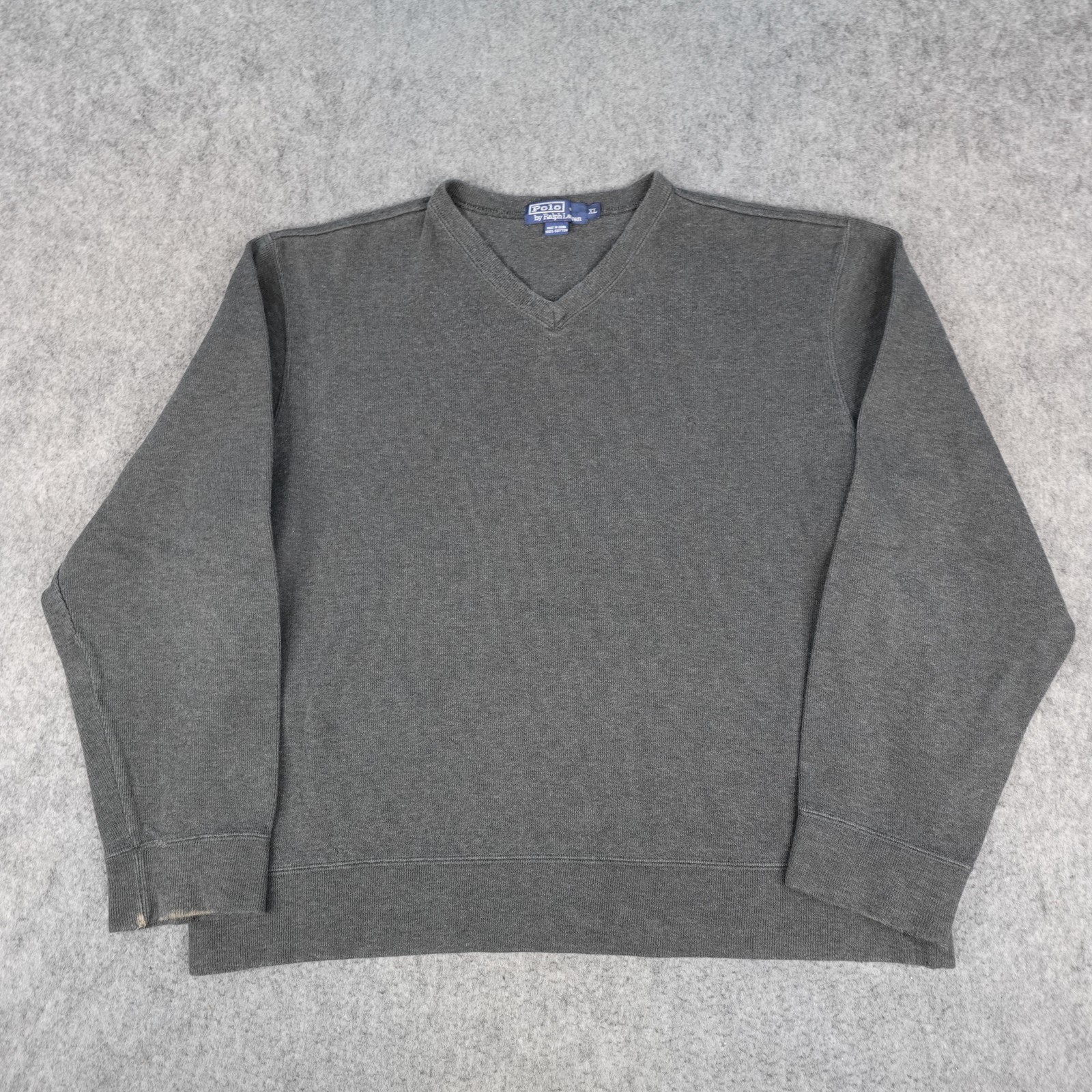 Vintage Polo Ralph Lauren Felpa Uomo XL Grigio Scollo V Maglione Pullover Pony