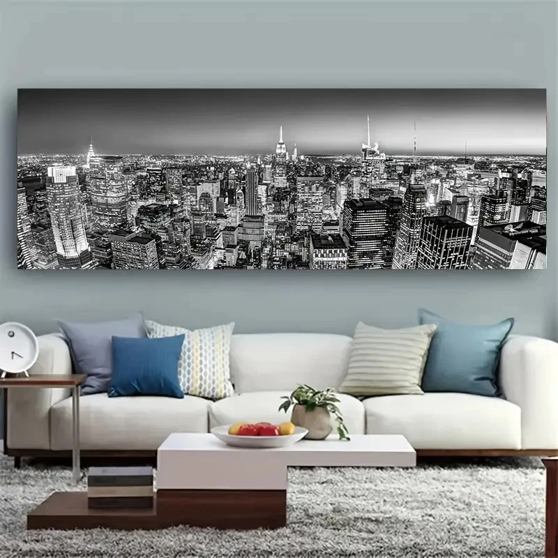 Panoramic Black & White New York City Skyline Canvas Wall Art Home Decor