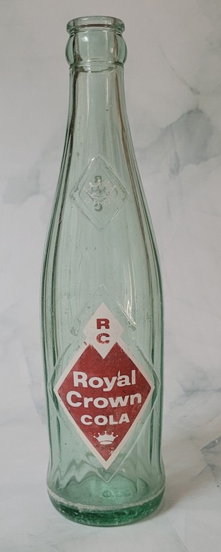 Vintage Royal Crown Cola 12oz Green Glass Soda Bottle with Red & White ACL