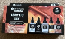 artstudio Acrylic Ink 5colours White Black Silver Gold Copper