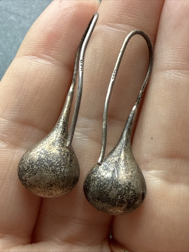 Ancienne Paire De Boucles D'oreilles Pendantes En Argent Massif 925 - Style Ethnique
