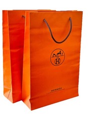 Lot of 2 Hermes Authentic Orange Shopping Bags Paper Large 17"X 11"X 4"
