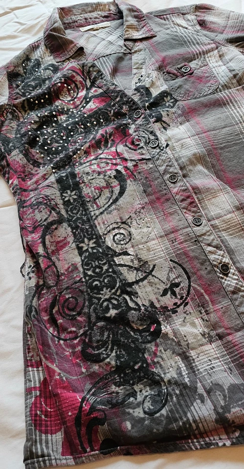 Top vaquera vaquera vaquera a cuadros premium colección tocador talla L abotonada Foto 3 de 4