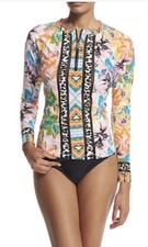 Nanette Lepore Copa Cubana 1/4 Zip Long Sleeve Floral Rashguard Women s Medium