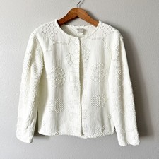 Vintage Memory Wear White Cotton Textured Top Button Cardigan size medium