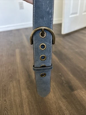 Coach Blue Suede Belt With Brass Hardware Size XL Coach Blue Belts for Women for sale | eBay main image 3