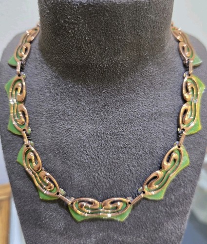 Matisse Green Enamel Copper Necklace and Earrings