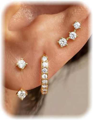 3 Pairs Hypoallergenic Earrings for Women Trendy 14K Gold Plated Stud Hoop Carti