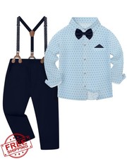 DISAUR Boys 3pc Formal Suit Shirt Bowtie Suspender Pants 4-8 Years