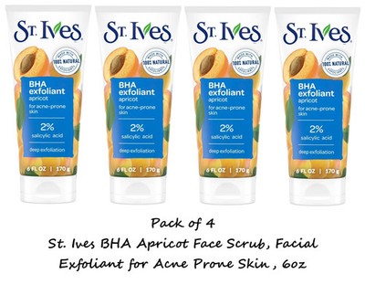 St. Ives BHA Apricot Face Scrub, Facial Exfoliant for Acne Prone Skin 6oz  x4 pk