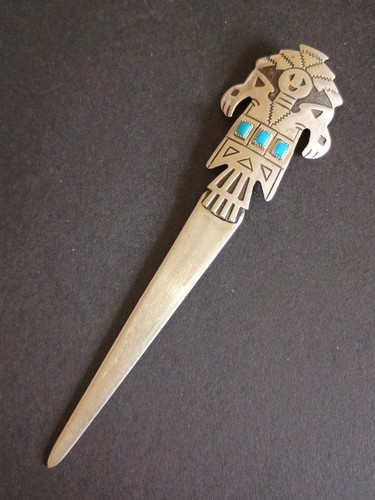 Vtg Native American Turquoise Letter Opener Navajo Kachina Sterling Silver 
