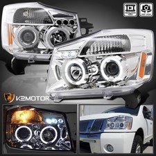 Fits 2004-2015 Titan 2004-2007 Armada Led Halo Projector Headlights Lamps Lr