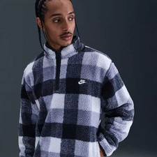Nike Men s Sherpa Plaid 1/4 Zip Pullover Jack...