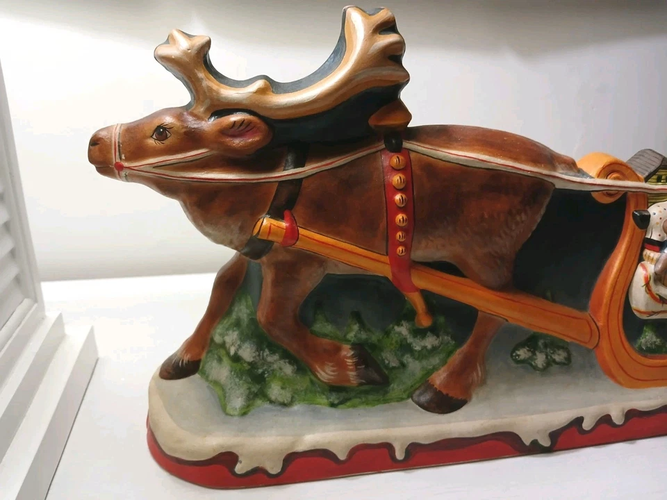 Vaillancourt Folk Art Chalkware LARGE Santa In Sleigh 588 #526 2002 17" RARE - Image 4 of 4